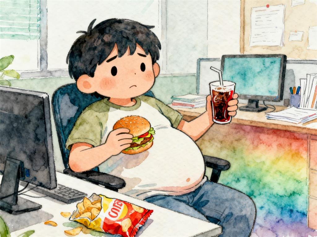 水彩画:为什么上班以后越来越胖 水彩画高清JPG图片素材