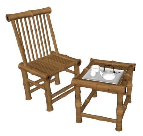 竹子椅子凳子茶具SU模型 SU模型免费下载_sketchup模型