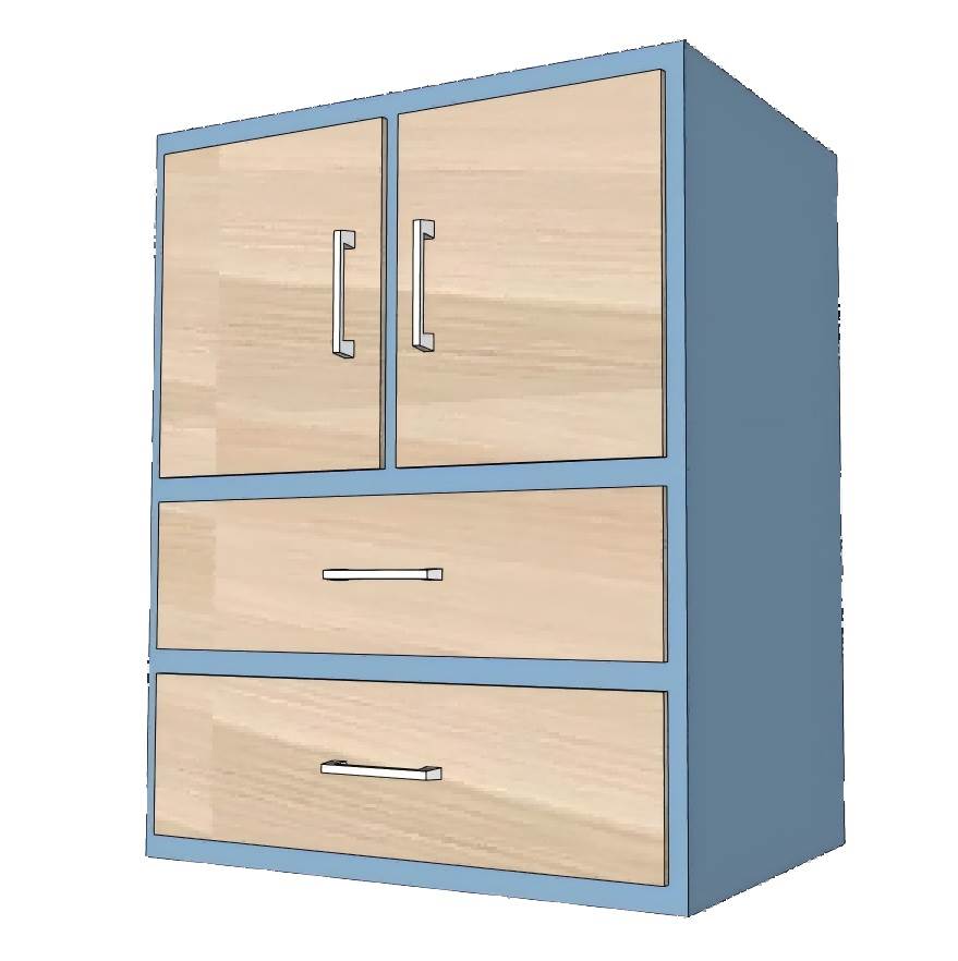 蓝色木制双抽屉储物柜子su模型 SU模型免费下载_sketchup模型