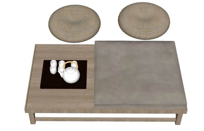 日式茶桌茶具坐垫su模型 SU模型免费下载_sketchup模型