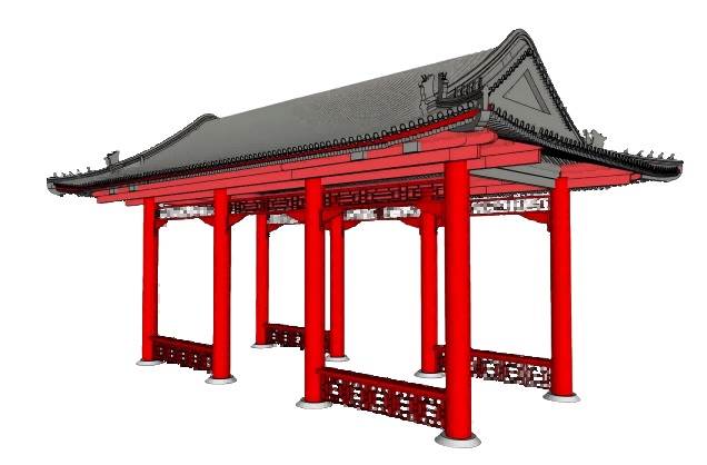 中式廊亭庭院古建筑su模型 SU模型免费下载_sketchup模型
