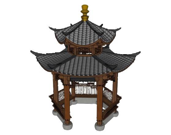 中式凉亭六角亭子建筑su模型 SU模型免费下载_sketchup模型