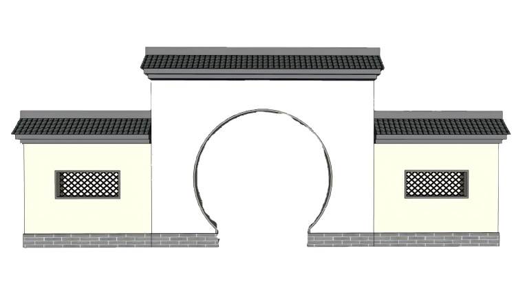中式园林月洞门围墙su模型 SU模型免费下载_sketchup模型