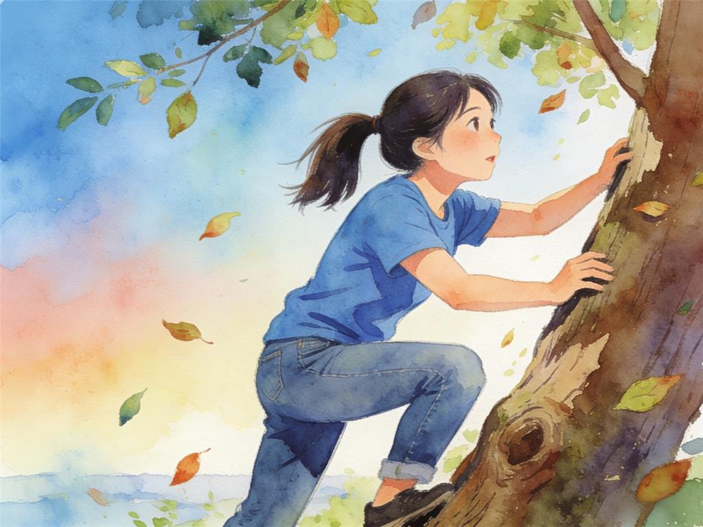 水彩画:“80后”上班族爬树成全国冠军 水彩画高清JPG图片素材