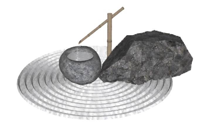 日式枯山水庭院水波纹惊鹿su模型 SU模型免费下载_sketchup模型