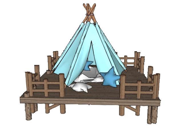 露营帐篷和架空平台su模型 SU模型免费下载_sketchup模型