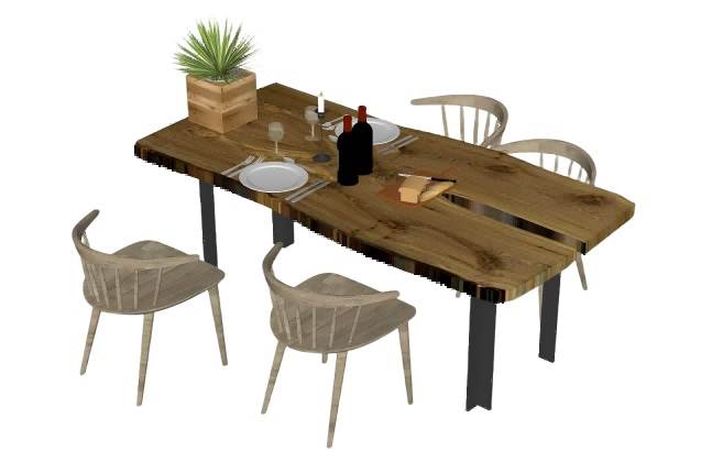 实木餐桌椅su模型 SU模型免费下载_sketchup模型
