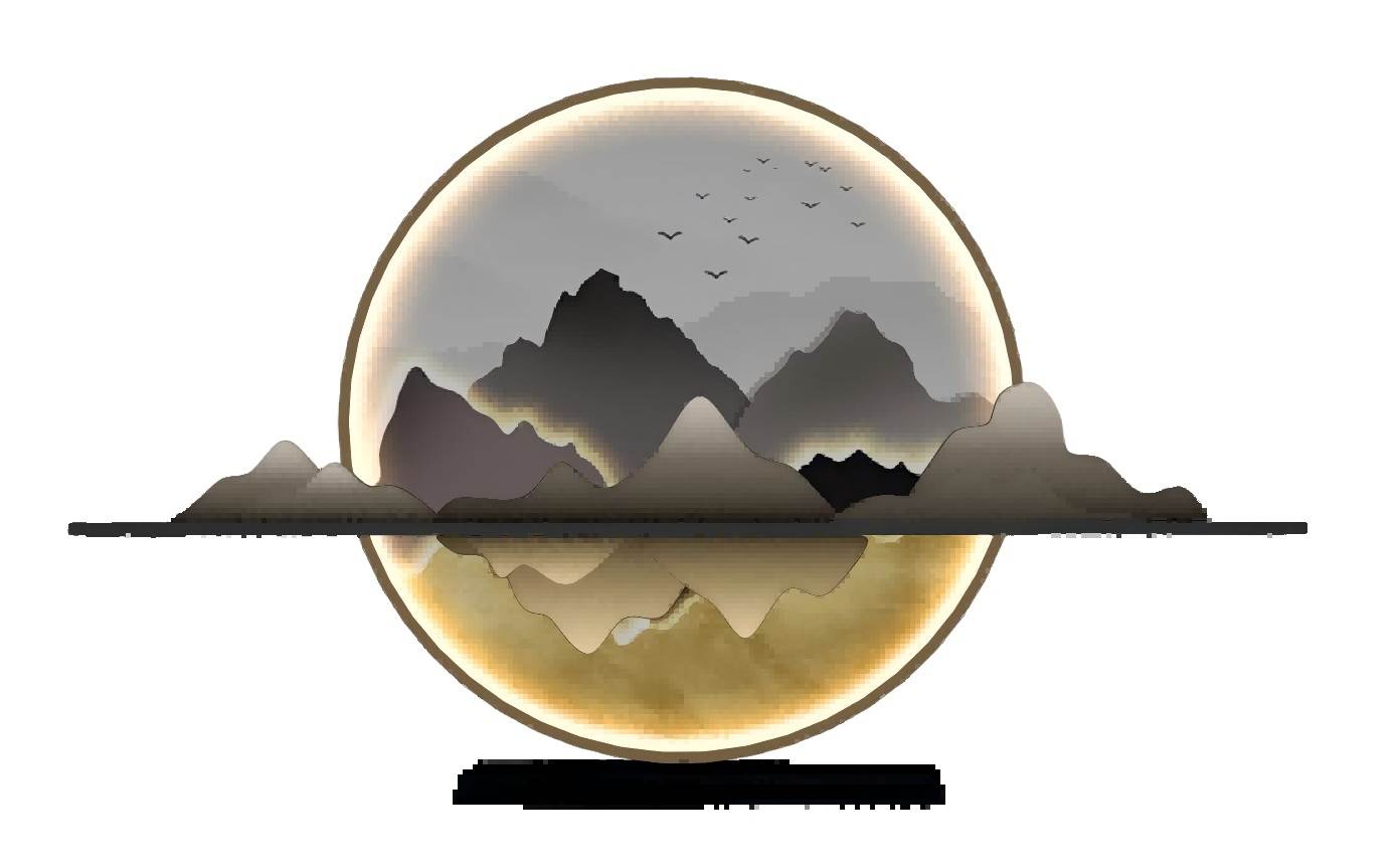 新中式山河映境圆形装饰画su模型 SU模型免费下载_sketchup模型