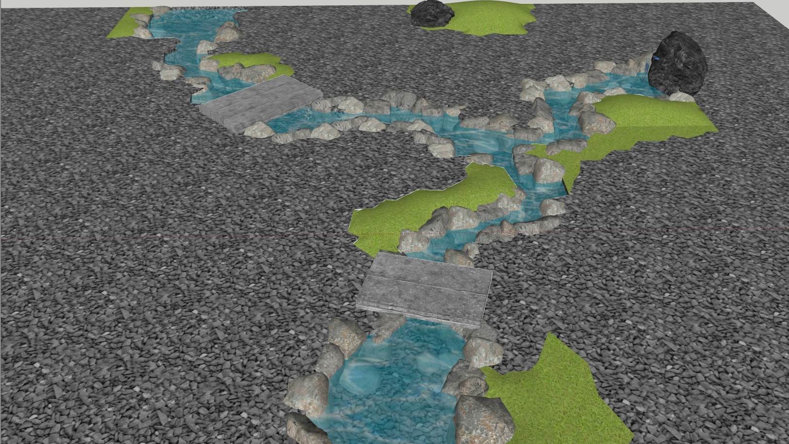 庭院景观小溪流水su模型 SU模型免费下载_sketchup模型