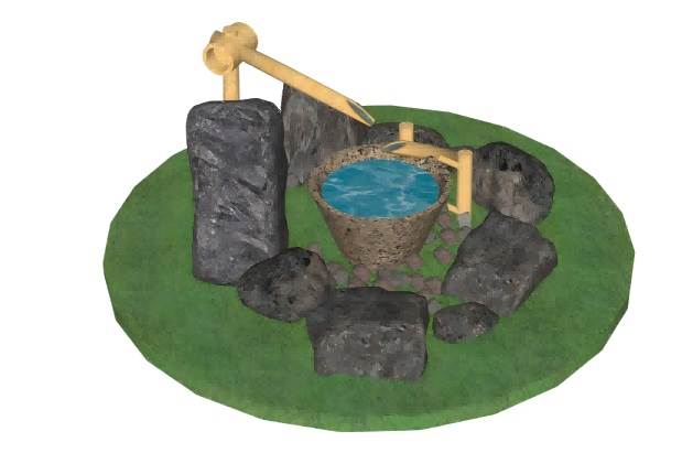 竹滴景观石头惊鹿su模型 SU模型免费下载_sketchup模型