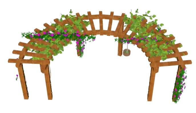 弧形木制花架蔓藤植物su模型 SU模型免费下载_sketchup模型