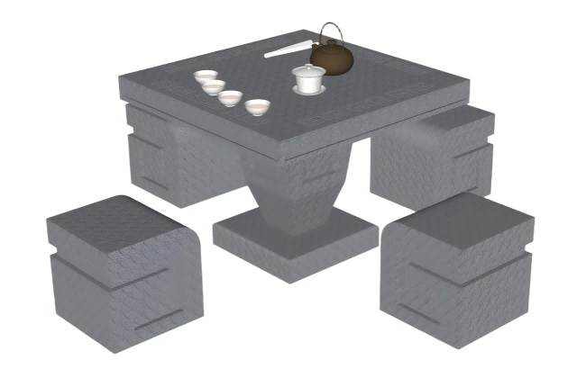 公园石桌凳茶壶茶杯su模型 SU模型免费下载_sketchup模型