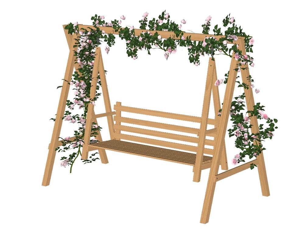 木制秋千椅藤蔓植物椅子SU模型 SU模型免费下载_sketchup模型