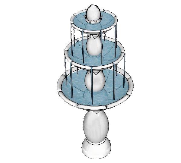 欧式三层喷泉流水景观su模型 SU模型免费下载_sketchup模型