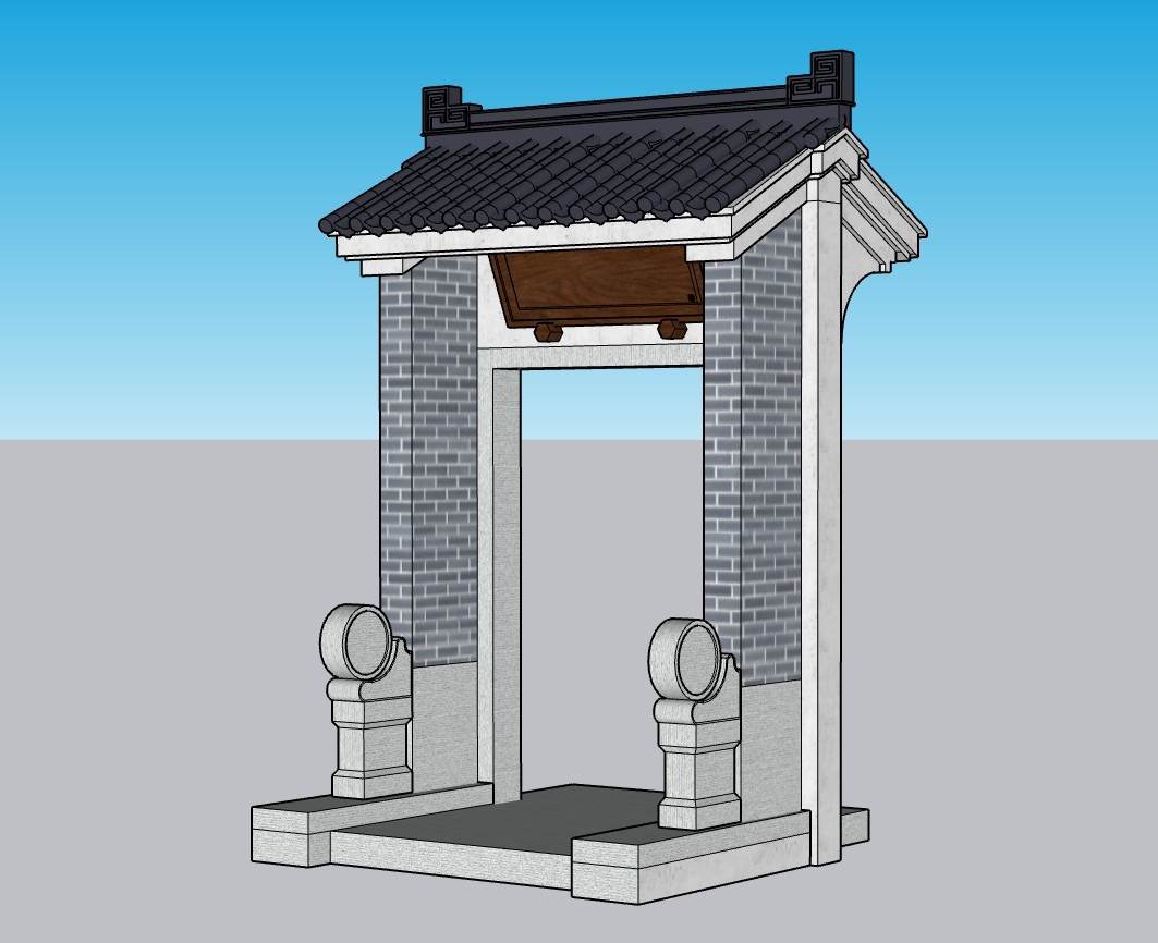 带抱鼓石的传统门楼su模型 SU模型免费下载_sketchup模型