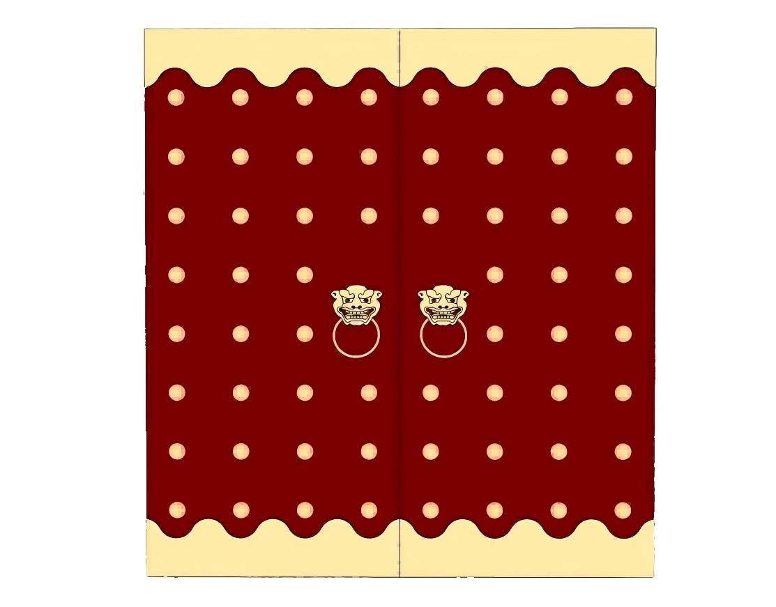 中式朱门王府大门带门扣su模型 SU模型免费下载_sketchup模型