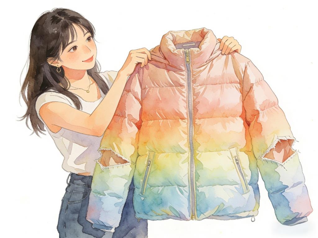 水彩画:女子花2500元买的羽绒服袖子缝反了 水彩画高清JPG图片素材