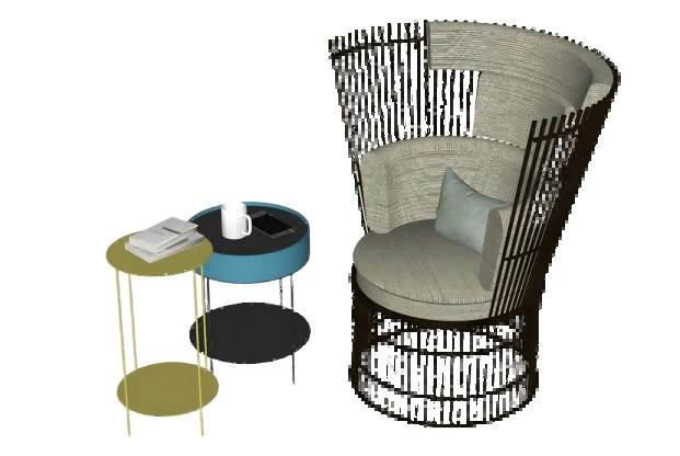 现代风格的扶手椅与边几组合su模型 SU模型免费下载_sketchup模型
