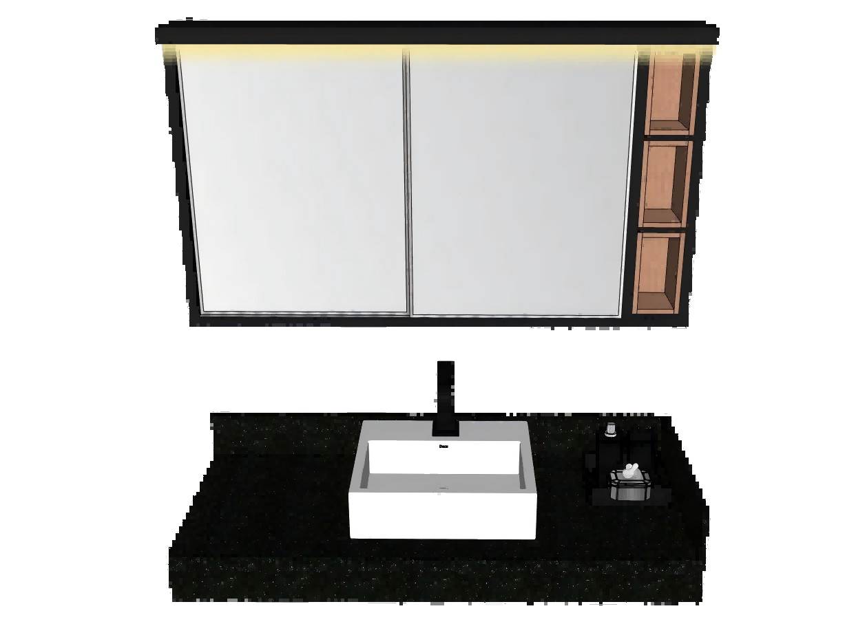 浴室柜镜子带发光灯带台上盆su模型 SU模型免费下载_sketchup模型