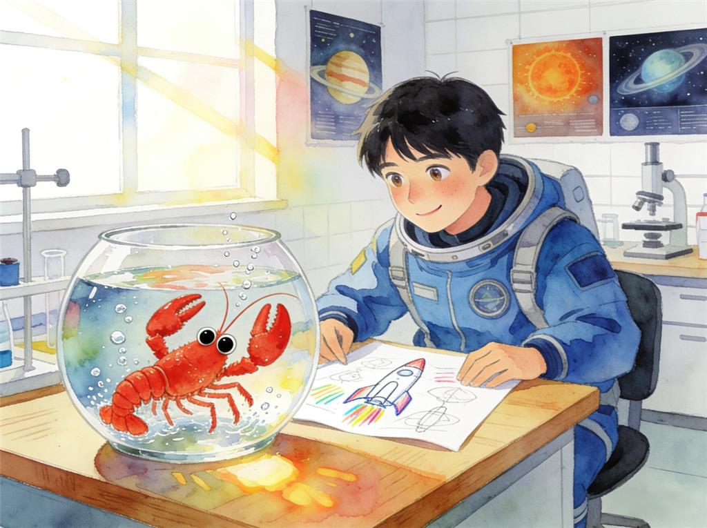 水彩画:航天设计师看小龙虾洗澡找到灵感 水彩画高清JPG图片素材