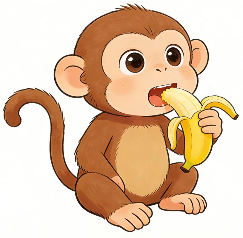 简笔画:小猴子吃香蕉 简笔画JPG格式图片素材