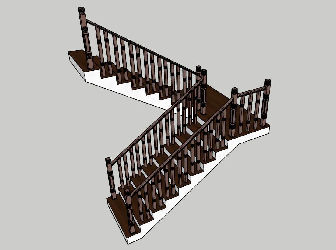 转角式中式楼梯su模型 SU模型免费下载_sketchup模型