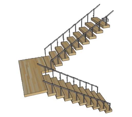 L形转角木质楼梯su模型 SU模型免费下载_sketchup模型