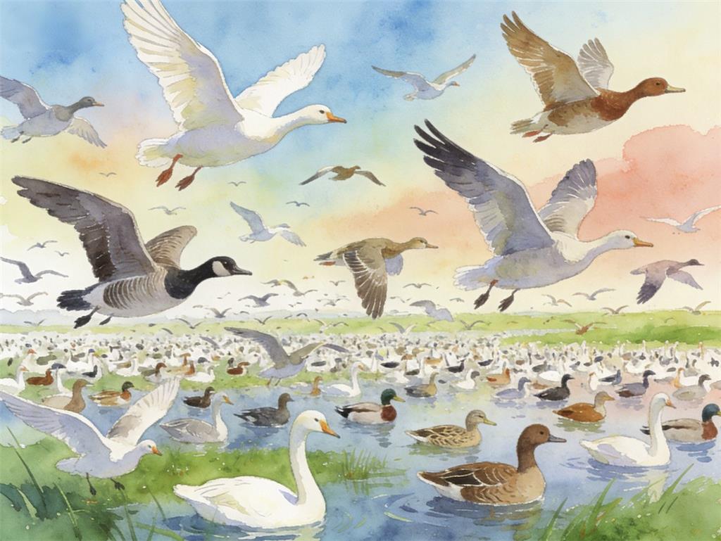 水彩画:数十万只候鸟是怎么“数”出来的 水彩画高清JPG图片素材