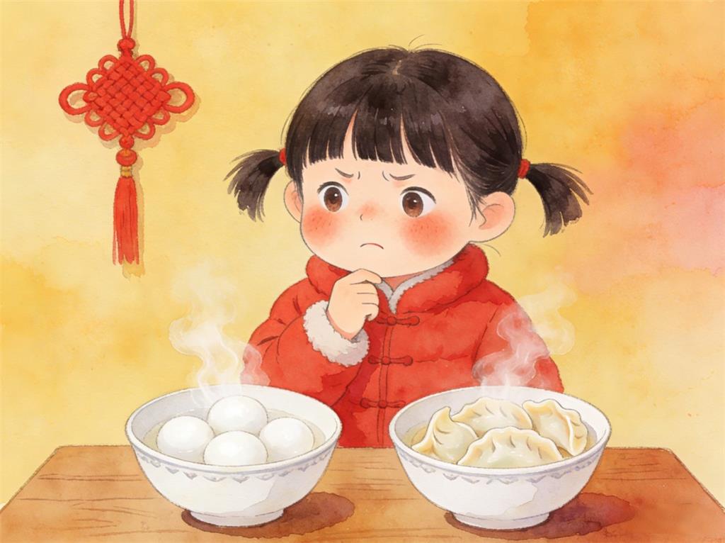 水彩画:冬至到底吃饺子还是汤圆 水彩画高清JPG图片素材