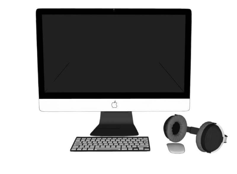 iMac苹果电脑一体机带耳机家电SU模型 SU模型免费下载_sketchup模型