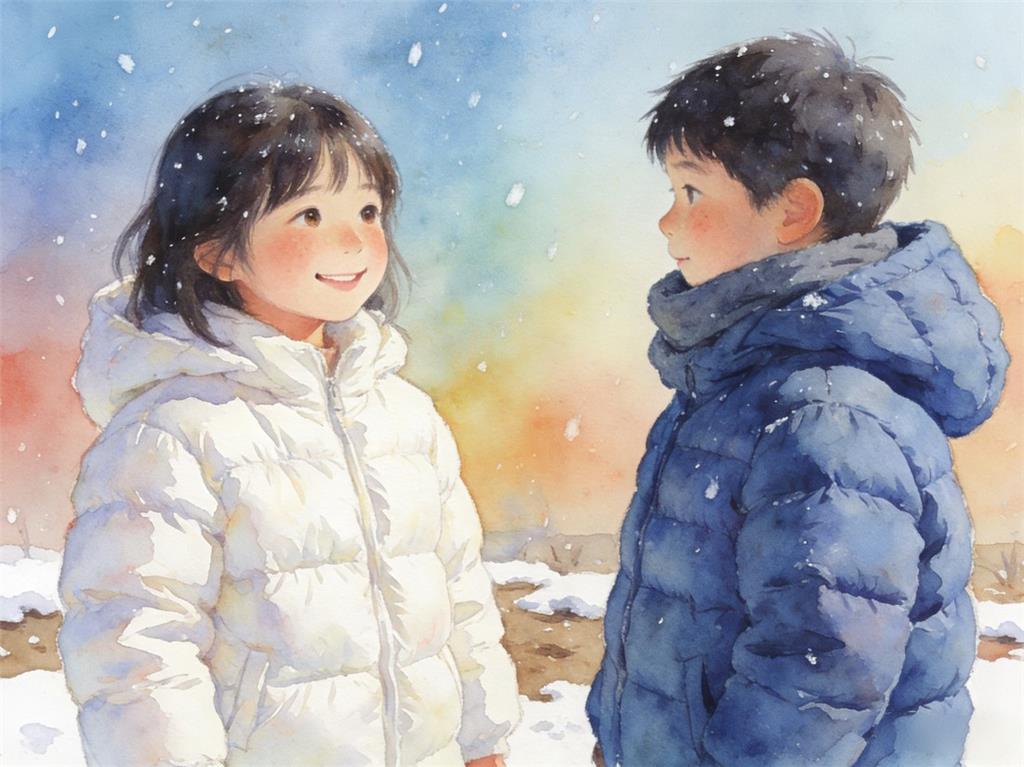 水彩画:棉服和羽绒服谁更暖和 水彩画高清JPG图片素材