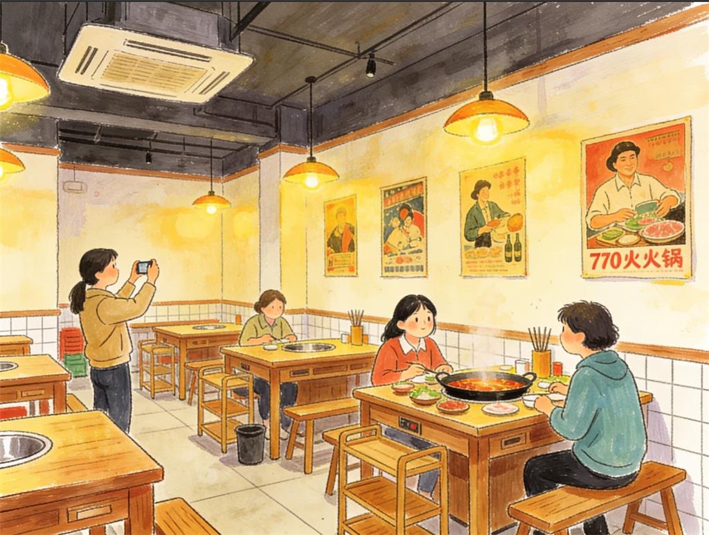 水彩画:“怀旧主题”商圈成新人气聚集地 水彩画高清JPG图片素材