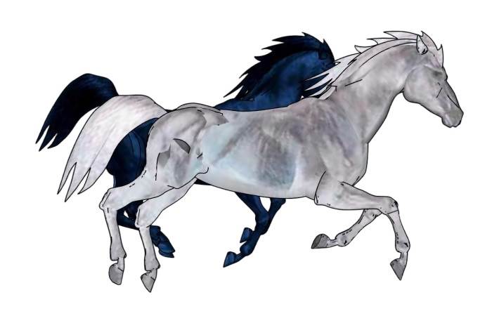 两匹奔跑的骏马动物SU模型 SU模型免费下载_sketchup模型