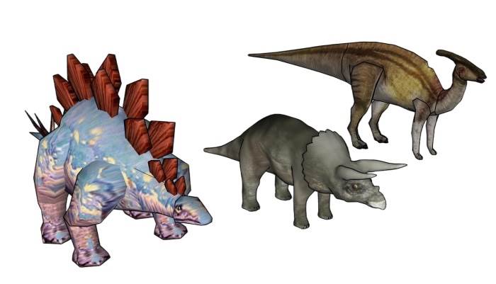 三只卡通恐龙动物SU模型 SU模型免费下载_sketchup模型