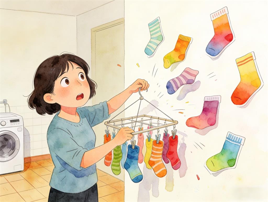 水彩画:网友拍母亲晒袜子:一甩全挂墙上 水彩画高清JPG图片素材