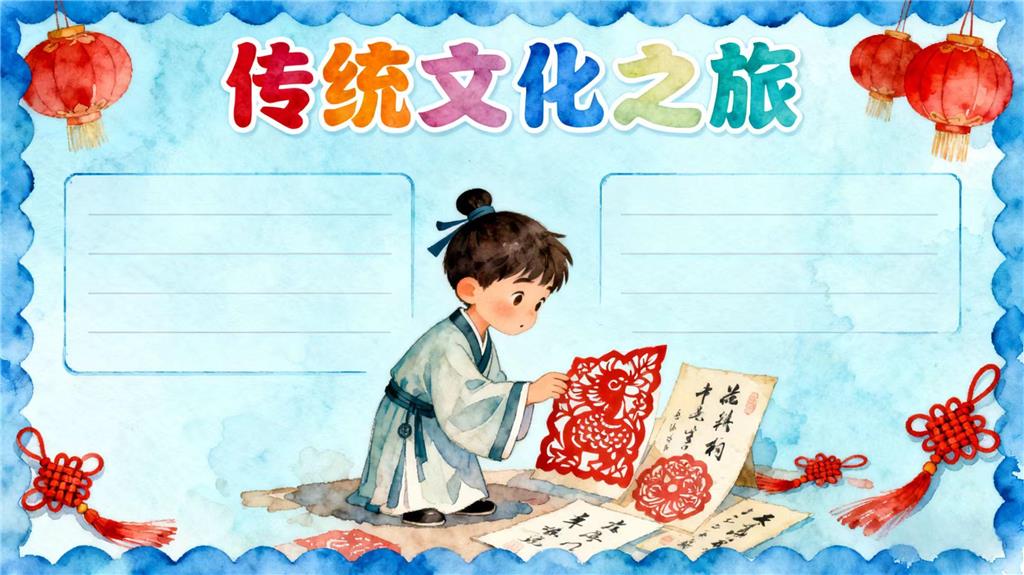 手抄报:传统文化之旅小报 手抄报版式设计JPG模板