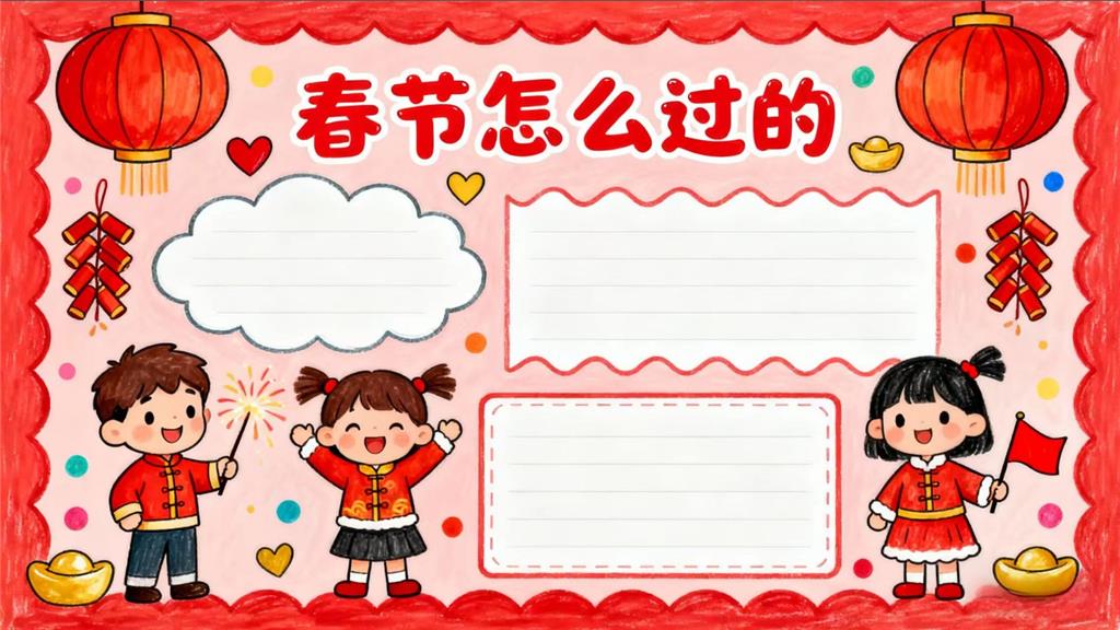 手抄报:新年春节怎么过小报 手抄报版式设计JPG模板