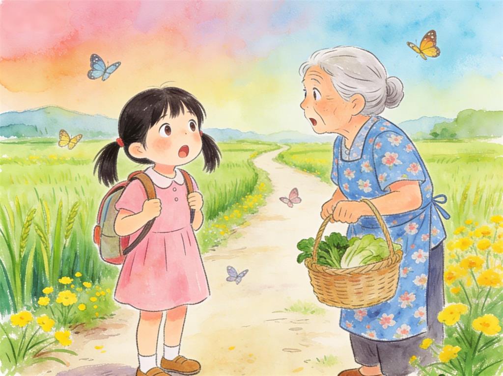 水彩画:女生悄悄回乡给外婆惊喜, 竟半路相遇 水彩画高清JPG图片素材