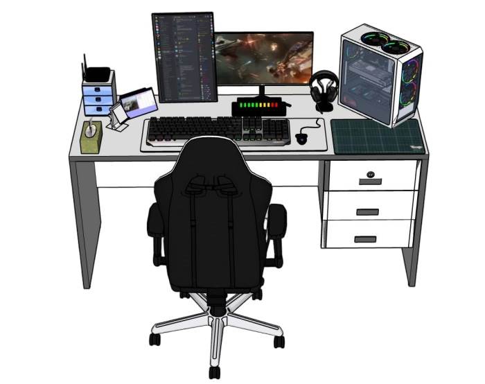 电脑桌个人工作站办公SU模型 SU模型免费下载_sketchup模型