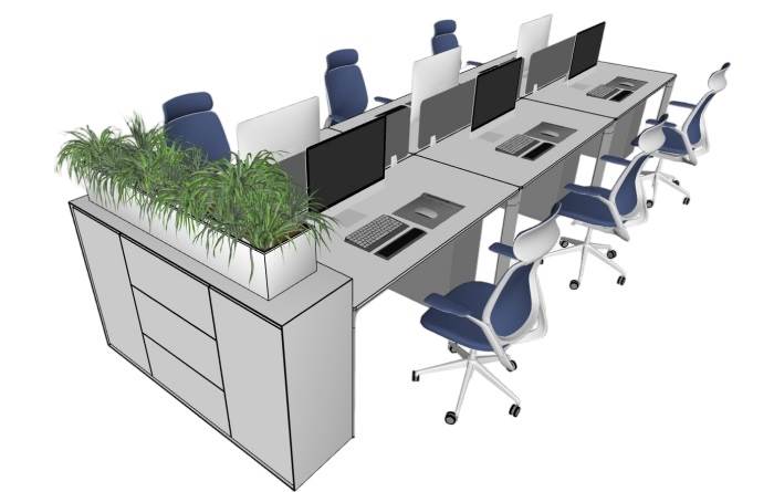 开放式办公室工作区工位办公桌办公SU模型 SU模型免费下载_sketchup模型