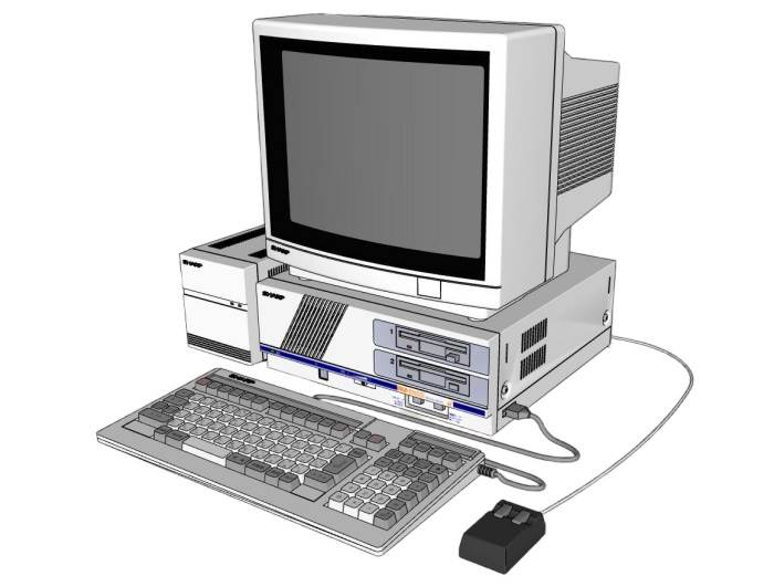 老式个人电脑和显示器办公SU模型 SU模型免费下载_sketchup模型