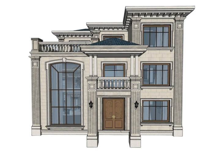 新中式独栋别墅建筑SU模型 SU模型免费下载_sketchup模型