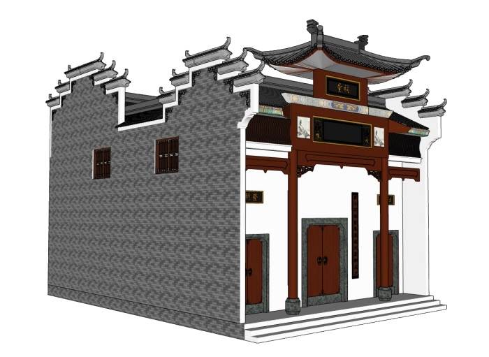 中式徽派祠堂建筑SU模型 SU模型免费下载_sketchup模型