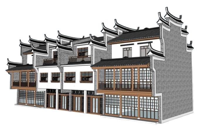 中式徽派商铺建筑SU模型 SU模型免费下载_sketchup模型