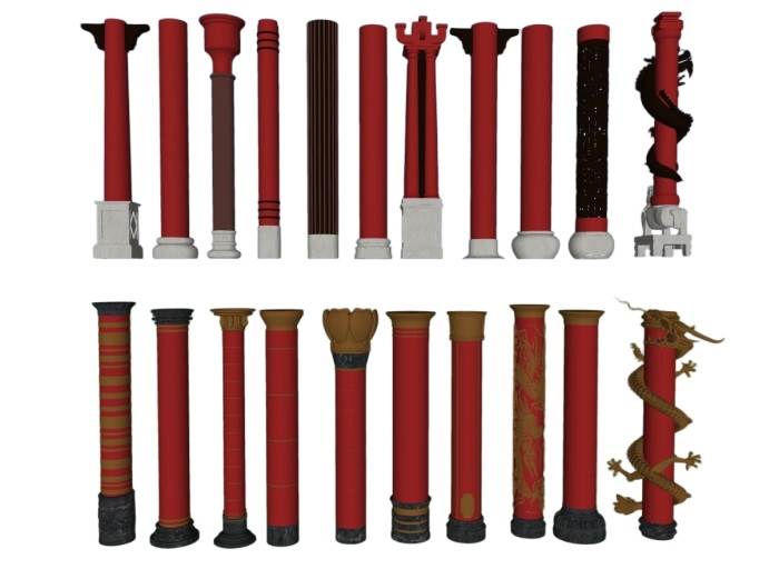 中式盘龙柱子立柱建筑SU模型 SU模型免费下载_sketchup模型