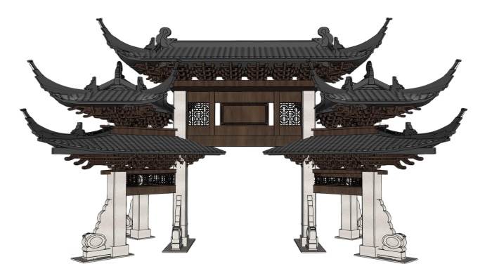 中式商业街门楼牌坊建筑SU模型 SU模型免费下载_sketchup模型