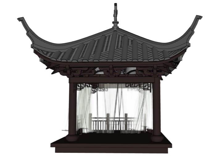 中式古典园林亭阁亭子凉亭建筑SU模型 SU模型免费下载_sketchup模型