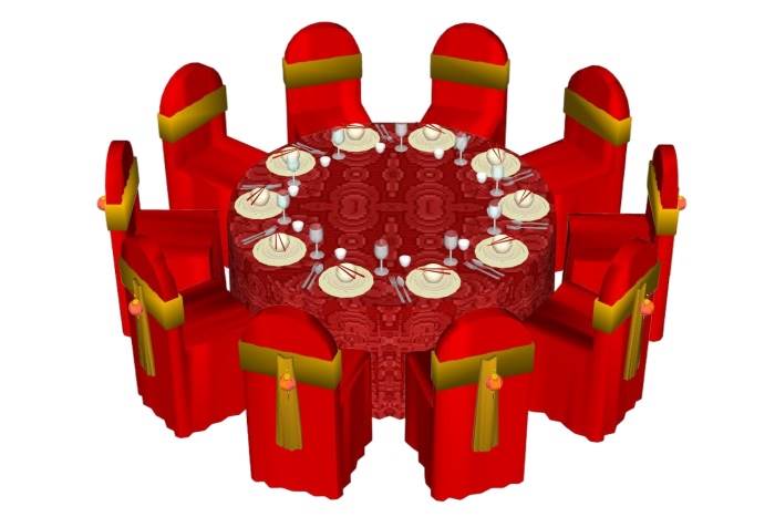 中式婚庆宴席酒席桌桌子SU模型 SU模型免费下载_sketchup模型