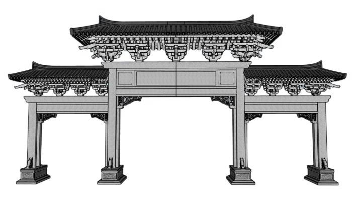 中式斗拱门楼牌坊建筑SU模型 SU模型免费下载_sketchup模型