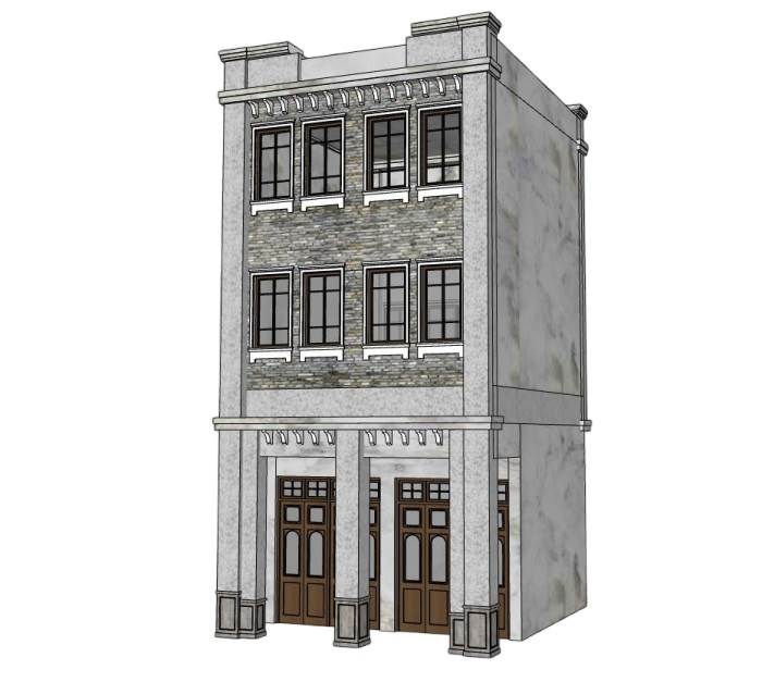 中式民国风格上海骑楼建筑SU模型 SU模型免费下载_sketchup模型